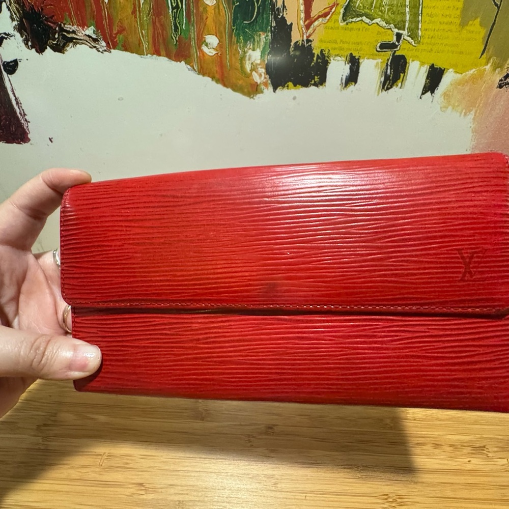 Louis Vuitton Womens Wallet Red Sarah Epi Leather Long Authentic